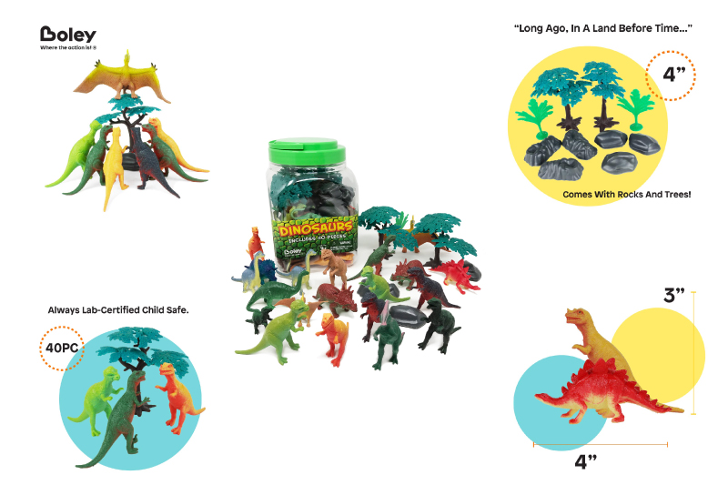 Boley 40 Piece Big Bucket Toys-Tub of Educational Dinosaur Toy Playse Toys Toy Playset with T-Rex, Velociraptor and More-Small