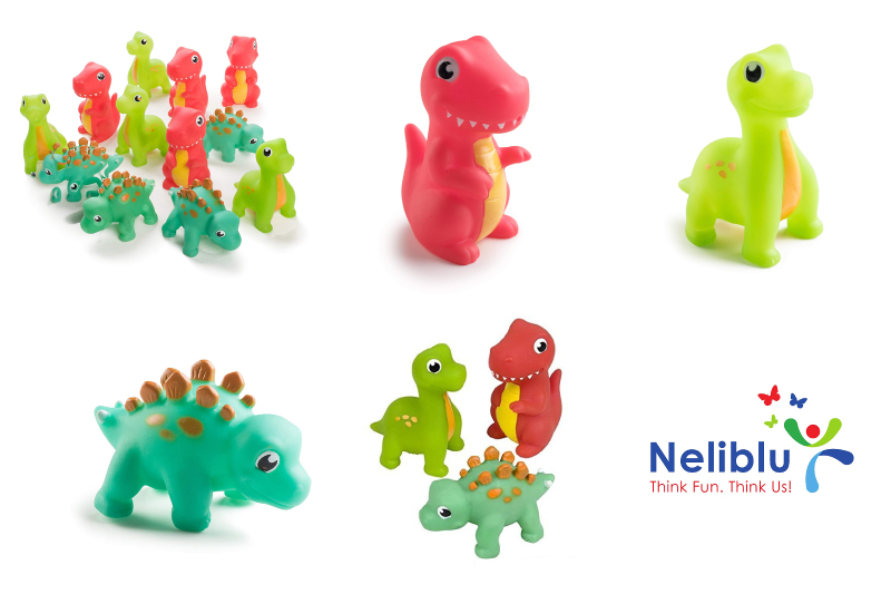 Neliblu 12 Pack Squirting Bath Toys 3" Rubber Dinosaur Squirts Baby and Children Bath Toys in Assorted Vivid Colors 1 Dozen