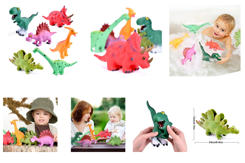 9'' to 12'' Dinosaur Baby Bath Toys, 6 Pack Dinosaur Figures Playset, Water Squirt Toys, Perfect as Bathtub Toys, Dinosaur Party Supplies, Party Favors, Toddler Gifts