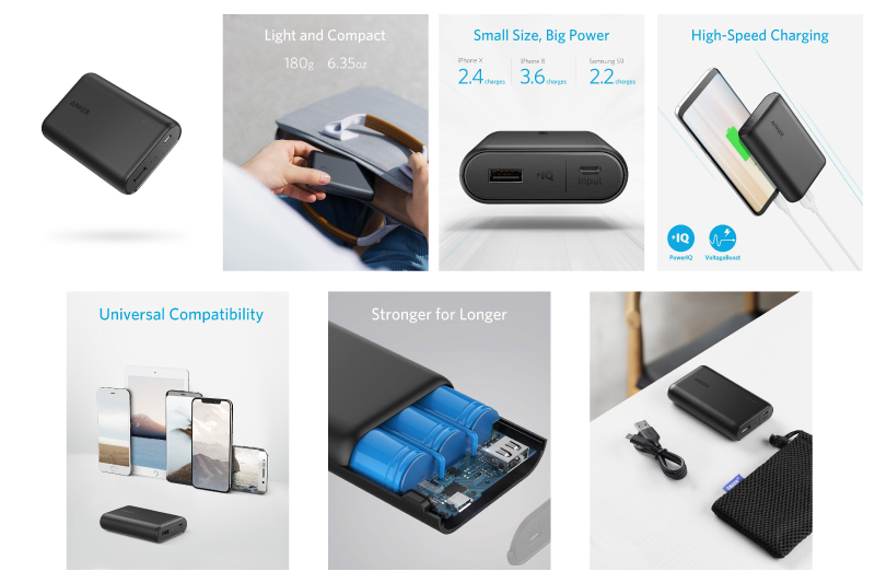 Anker PowerCore 10000, One of The Smallest and Lightest 10000mAh External Batteries, Ultra-Compact, High-Speed Charging Technology Power Bank for iPhone, Samsung Galaxy and More